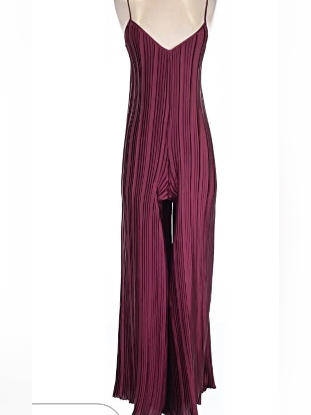 Anthropologie Burgundy Pleated Spaghetti-Strap Jumpsuit